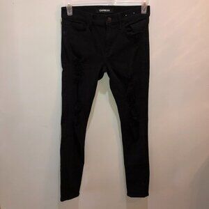 Express Womens Size 4R Black Stretch Midrise Legging Distressed Jeans Pants